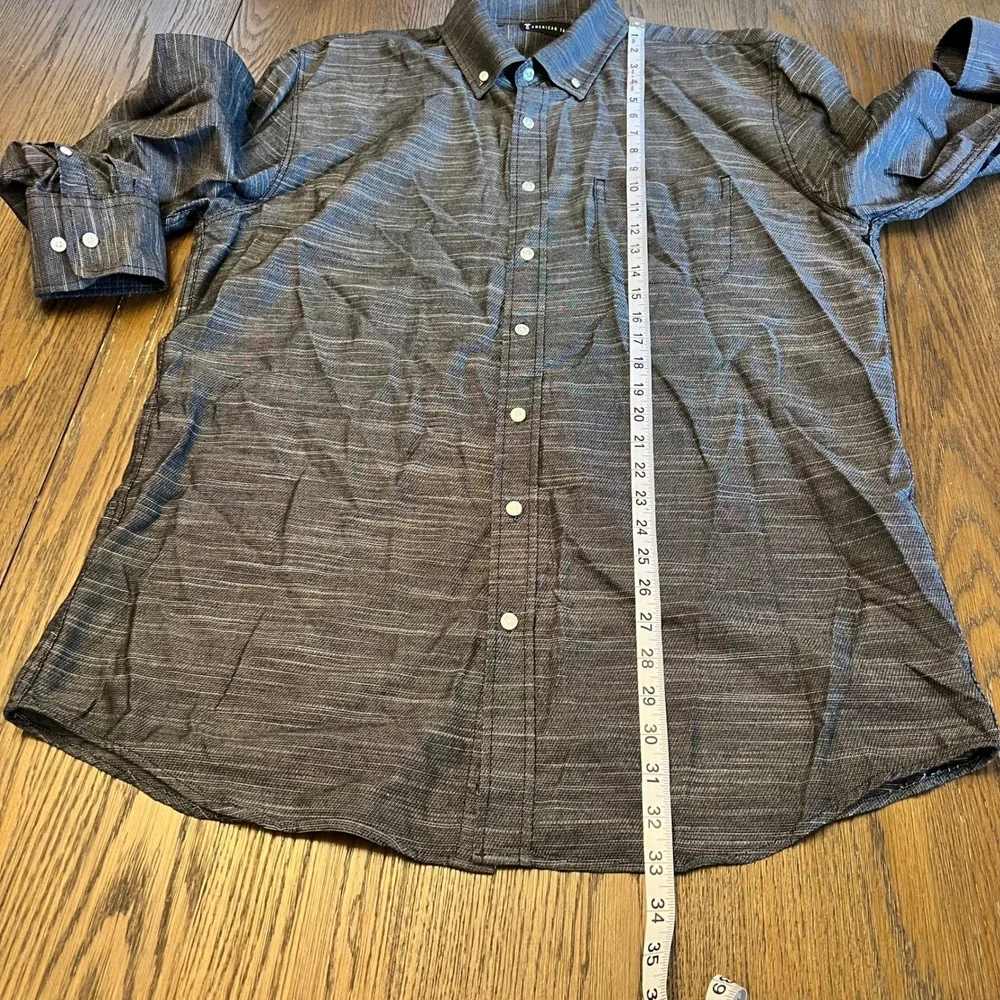 American Tall Button Down Shirt Charcoal Grey Slub Fabric Modern Professional LT